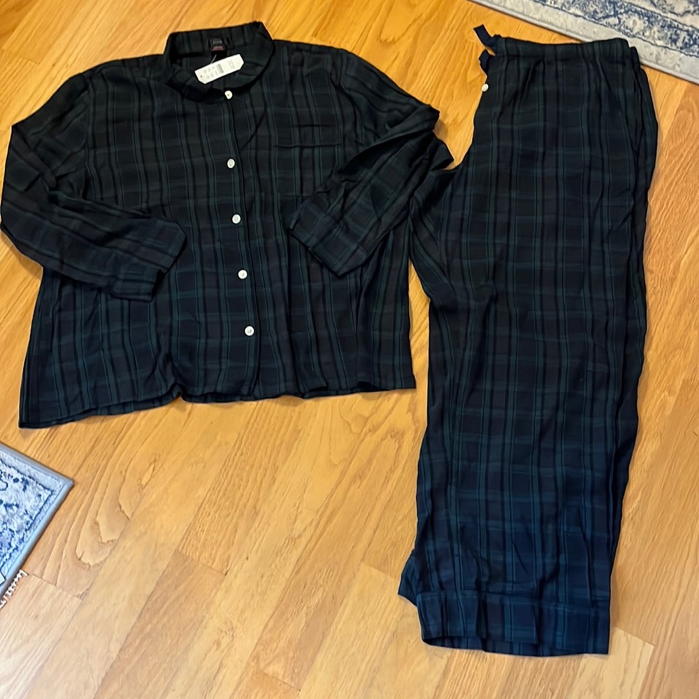 Jcrew flannel long sleeve pajama set black watch plaid tartan size XXL NWT